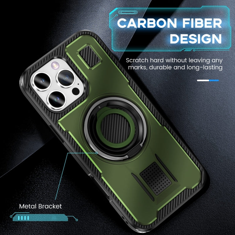 For iPhone 16 Pro Max Ring Holder Carbon Fiber PC Hybrid TPU Phone Case(Army Green) - iPhone 16 Pro Max Cases by buy2fix | Online Shopping UK | buy2fix