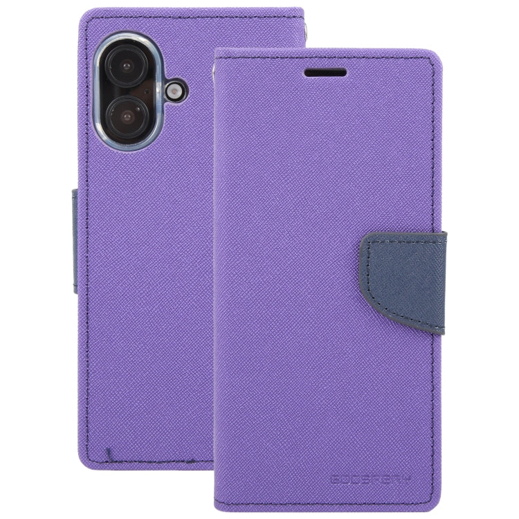 For iPhone 16 GOOSPERY FANCY DIARY Cross Texture Leather Phone Case(Purple) - iPhone 16 Cases by GOOSPERY | Online Shopping UK | buy2fix