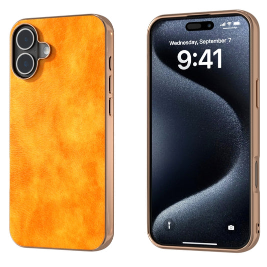 For iPhone 16 Nano Electroplating Dual Color Lichi Texture PU Phone Case(Orange) - iPhone 16 Cases by buy2fix | Online Shopping UK | buy2fix