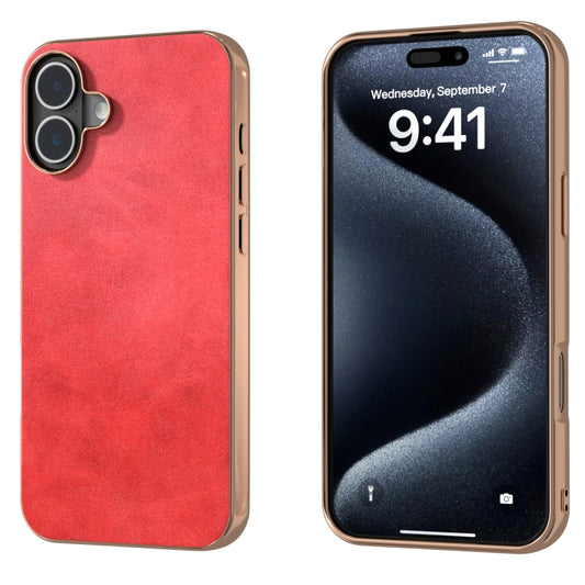 For iPhone 16 Nano Electroplating Dual Color Cowhide Texture Protective Phone Case(Red) - iPhone 16 Cases by buy2fix | Online Shopping UK | buy2fix