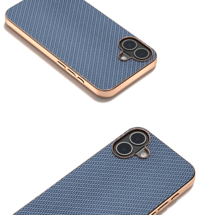 For iPhone 16 Nano Electroplating Carbon Fiber Texture Phone Case(Sky Blue) - iPhone 16 Cases by buy2fix | Online Shopping UK | buy2fix