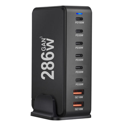 YMX-986 286W 6Type-C, 3USB 8-Ports Desktop Fast Charger, Plug Type:EU Plug(Black) - Multifunction Charger by buy2fix | Online Shopping UK | buy2fix