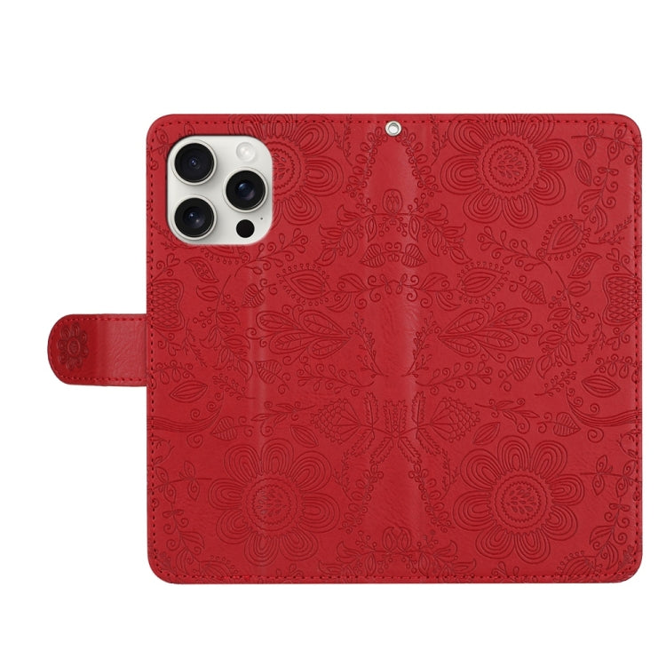 For iPhone 16 Pro Max Floral Embossed Pattern Leather Phone Case(Red) - iPhone 16 Pro Max Cases by buy2fix | Online Shopping UK | buy2fix