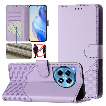 For OnePlus 12 5G Global Honeycomb Embossing RFID Leather Phone Case(Light Purple) - OnePlus Cases by buy2fix | Online Shopping UK | buy2fix