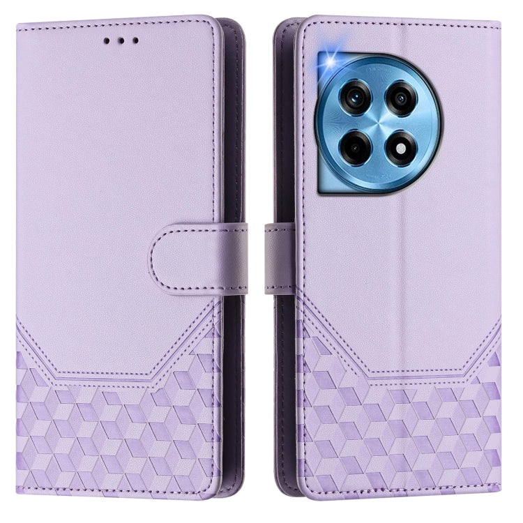 For OnePlus 12 5G Global Honeycomb Embossing RFID Leather Phone Case(Light Purple) - OnePlus Cases by buy2fix | Online Shopping UK | buy2fix