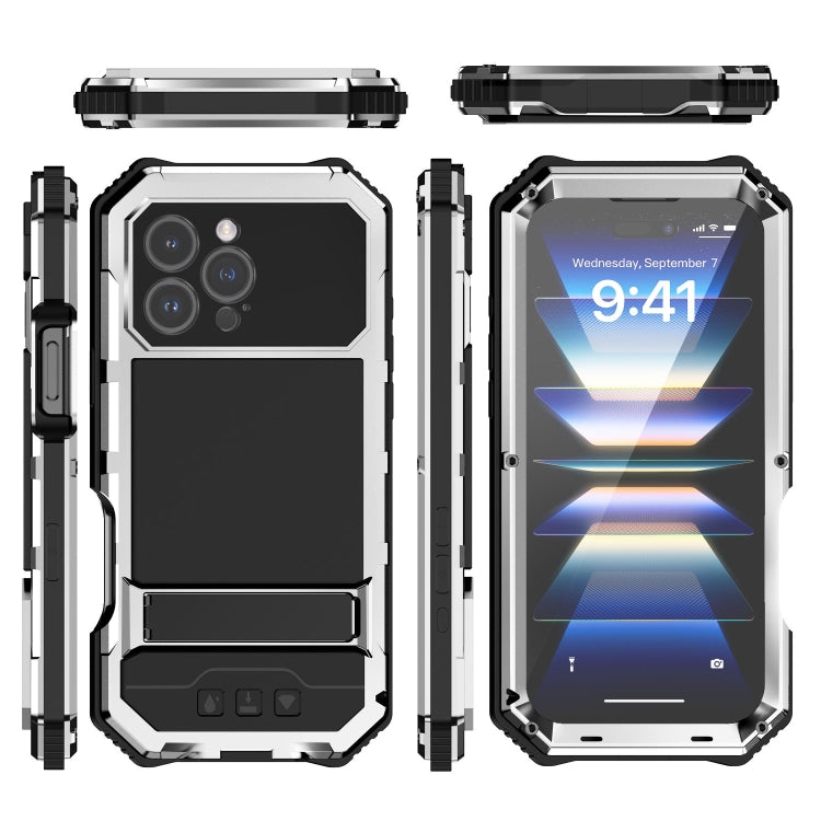 For iPhone 16 Pro Max R-JUST Life Waterproof Dustproof Shockproof Holder Phone Case(Silver) - iPhone 16 Pro Max Cases by R-JUST | Online Shopping UK | buy2fix