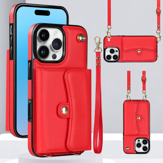 For iPhone 16 Pro Max RFID Card Slot Phone Case with Long Lanyard(Red) - iPhone 16 Pro Max Cases by buy2fix | Online Shopping UK | buy2fix