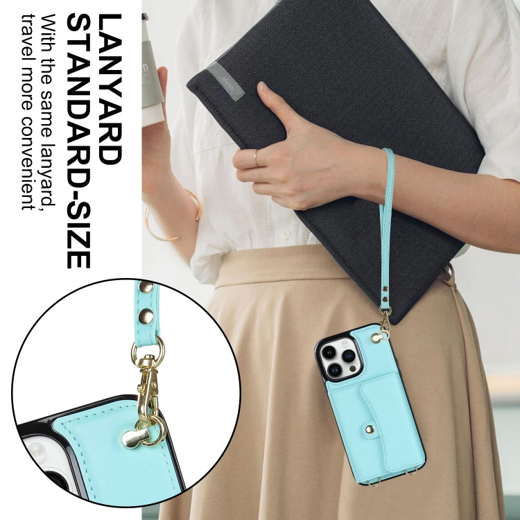 For iPhone 16 Pro RFID Card Slot Phone Case with Long Lanyard(Mint Green) - iPhone 16 Pro Cases by buy2fix | Online Shopping UK | buy2fix