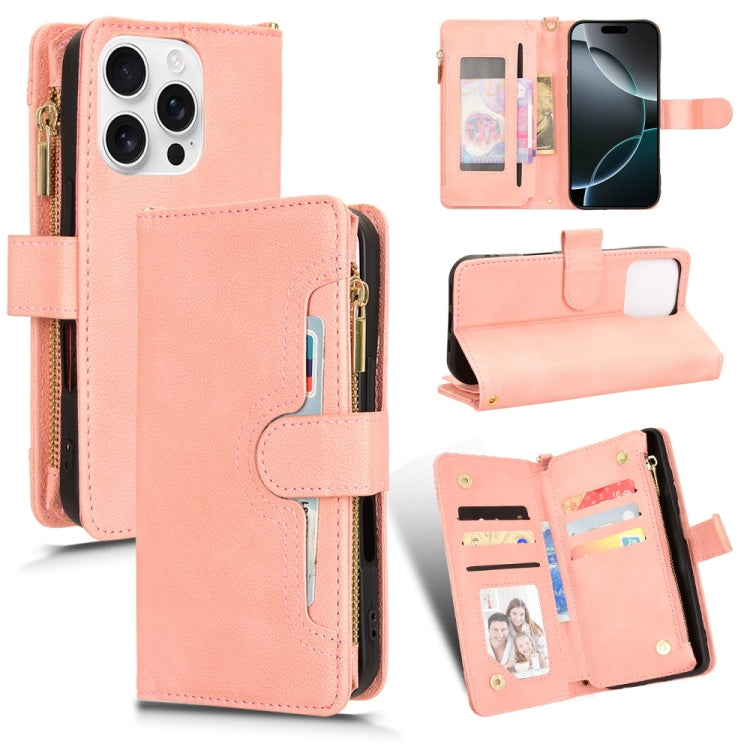 For iPhone 16 Pro Litchi Texture Zipper Leather Phone Case(Pink) - iPhone 16 Pro Cases by buy2fix | Online Shopping UK | buy2fix