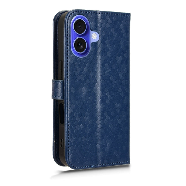 For iPhone 16 Honeycomb Dot Texture Leather Phone Case(Blue) - iPhone 16 Cases by buy2fix | Online Shopping UK | buy2fix