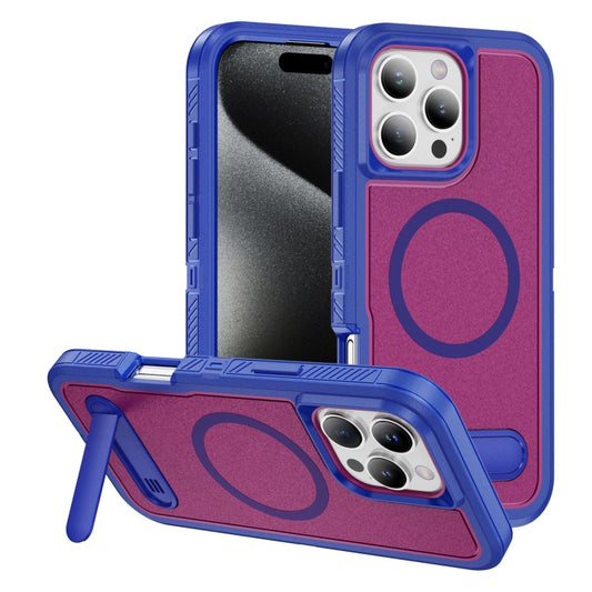 For iPhone 16 Pro Max Guard MagSafe Holder Matte PC Hybrid TPU Phone Case(Blue Rose Red) - iPhone 16 Pro Max Cases by buy2fix | Online Shopping UK | buy2fix