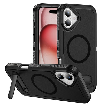 For iPhone 16 Plus Guard MagSafe Holder Matte PC Hybrid TPU Phone Case(Black) - iPhone 16 Plus Cases by buy2fix | Online Shopping UK | buy2fix