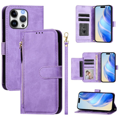 For iPhone 16 Pro Max Multi-Card Slots Zipper Wallet Leather Phone Case(Purple) - iPhone 16 Pro Max Cases by buy2fix | Online Shopping UK | buy2fix