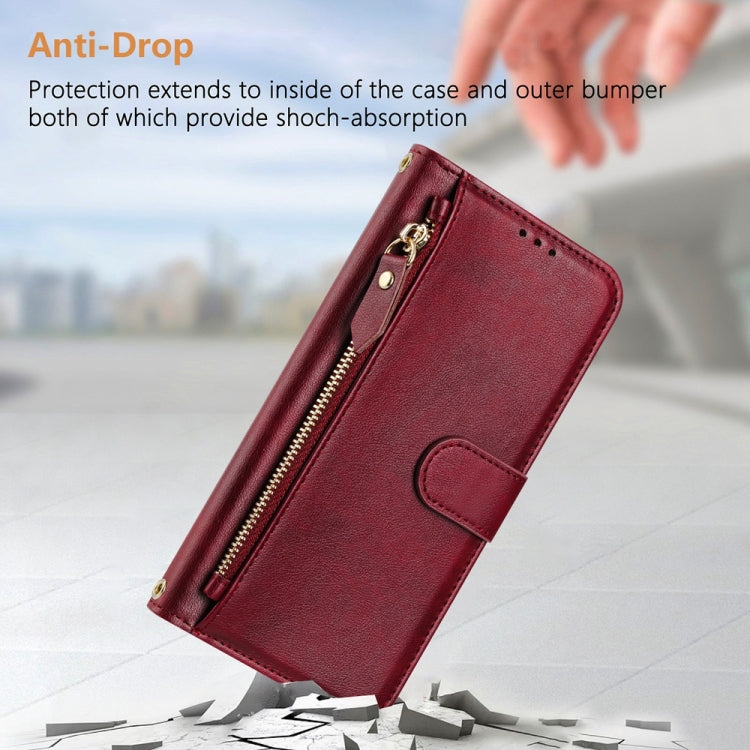 For iPhone 16 Pro Multi-Card Slots Zipper Wallet Leather Phone Case(Dark Red) - iPhone 16 Pro Cases by buy2fix | Online Shopping UK | buy2fix