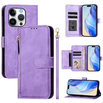 For iPhone 16 Pro Multi-Card Slots Zipper Wallet Leather Phone Case(Purple) - iPhone 16 Pro Cases by buy2fix | Online Shopping UK | buy2fix