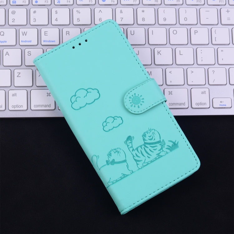 For iPhone 16 Pro Cute Cats RFID Leather Phone Case(Green) - iPhone 16 Pro Cases by buy2fix | Online Shopping UK | buy2fix