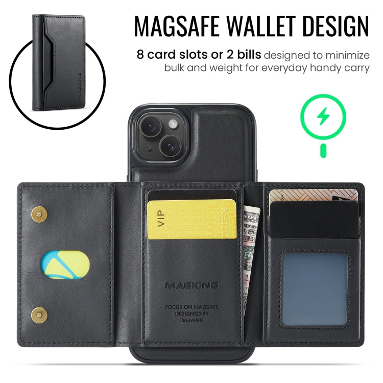 For iPhone 13 DG.MING MAGKING-K2 Series MagSafe RFID Card Bag Detachable Phone Case(Black) - iPhone 13 Cases by DG.MING | Online Shopping UK | buy2fix