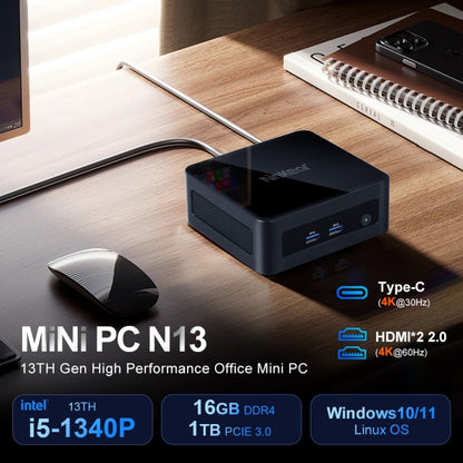 Ninkear N13 Windows 11 WiFi 6 Bluetooth 5.2 Mini PC, 16GB+1TB, Intel i5 1340P(US Plug) - Windows Mini PCs by Ninkear | Online Shopping UK | buy2fix