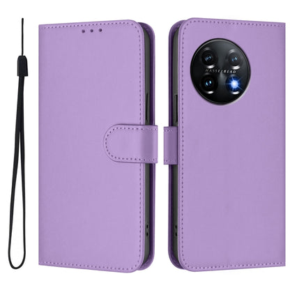 For OnePlus 11 Skin Feel Solid Color Leather Phone Case with Lanyard(Lavender Purple) - OnePlus Cases by buy2fix | Online Shopping UK | buy2fix