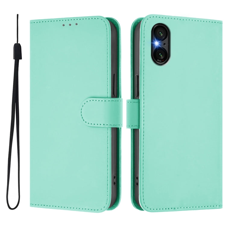 For Sony Xperia 5 VI 2024 Skin Feel Solid Color Leather Phone Case with Lanyard(Mint Green) - Sony Cases by buy2fix | Online Shopping UK | buy2fix