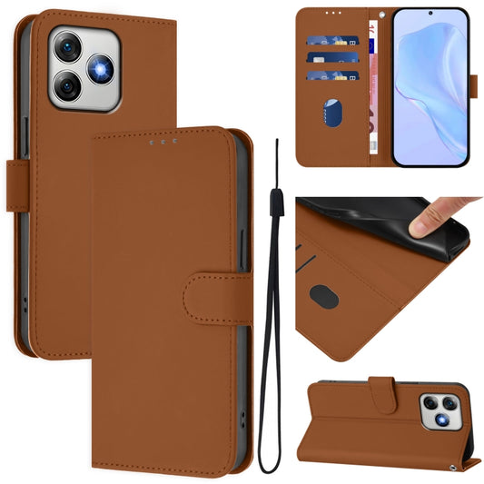 For Ulefone Note 18 Ultra Skin Feel Solid Color Leather Phone Case with Lanyard(Brown) - Ulefone Cases by buy2fix | Online Shopping UK | buy2fix