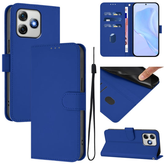 For Ulefone Note 18 Ultra Skin Feel Solid Color Leather Phone Case with Lanyard(Dark Blue) - Ulefone Cases by buy2fix | Online Shopping UK | buy2fix