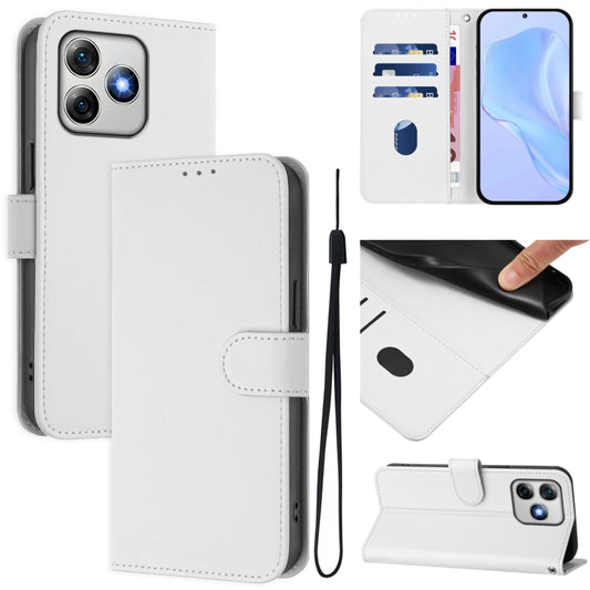 For Ulefone Note 18 Ultra Skin Feel Solid Color Leather Phone Case with Lanyard(White) - Ulefone Cases by buy2fix | Online Shopping UK | buy2fix