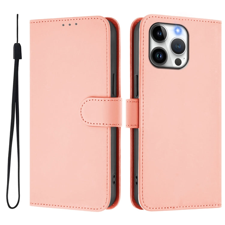 For iPhone 16 Pro Max Skin Feel Solid Color Leather Phone Case with Lanyard(Pink) - iPhone 16 Pro Max Cases by buy2fix | Online Shopping UK | buy2fix