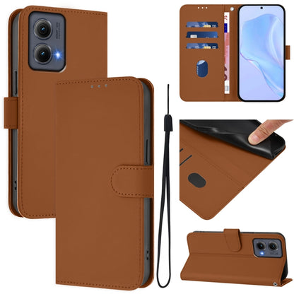 For Motorola Edge 5G 2024 Skin Feel Solid Color Leather Phone Case with Lanyard(Brown) - Motorola Cases by buy2fix | Online Shopping UK | buy2fix