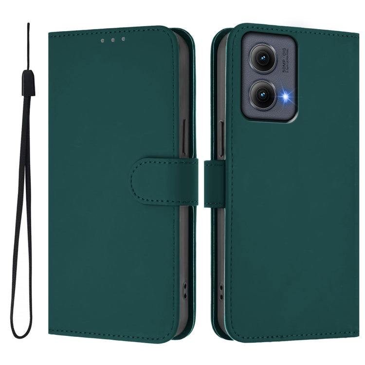 For Motorola Edge 5G 2024 Skin Feel Solid Color Leather Phone Case with Lanyard(Dark Green) - Motorola Cases by buy2fix | Online Shopping UK | buy2fix