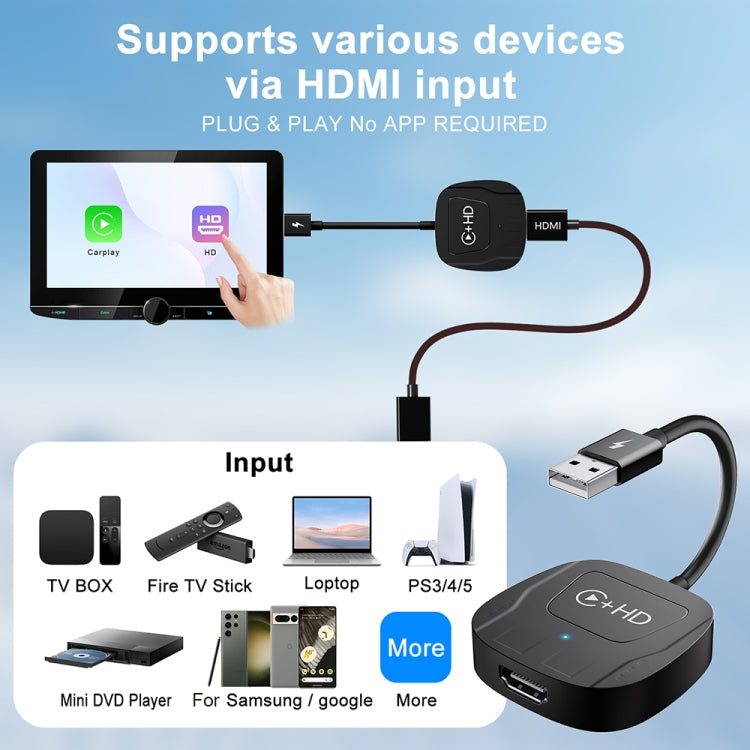 USB and HDMI Wired to Wireless CarPlay Auto Adapter, Specification:Square(Black) - Bluetooth Adapters by buy2fix | Online Shopping UK | buy2fix