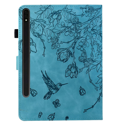 For Samsung Galaxy Tab S7 / S8 Flowers and Bird Embossed Smart Leather Tablet Case(Light Blue) - Galaxy Tab S8 Cases by buy2fix | Online Shopping UK | buy2fix