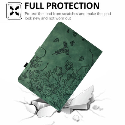 For Samsung Galaxy Tab S7 / S8 Flowers and Bird Embossed Smart Leather Tablet Case(Green) - Galaxy Tab S8 Cases by buy2fix | Online Shopping UK | buy2fix