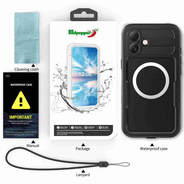 For iPhone 16 Plus RedPepper IP68 Waterproof Triple-proof MagSafe Phone Case(Black) - iPhone 16 Plus Cases by RedPepper | Online Shopping UK | buy2fix