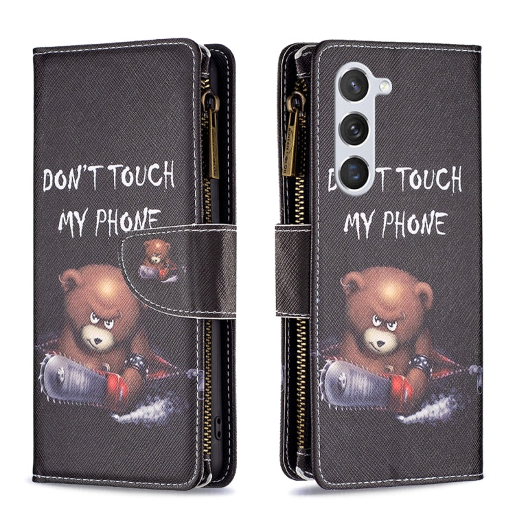 For Samsung Galaxy S25 5G Colored Drawing Pattern Zipper Leather Phone Case(Bear) - Galaxy S25 5G Cases by buy2fix | Online Shopping UK | buy2fix