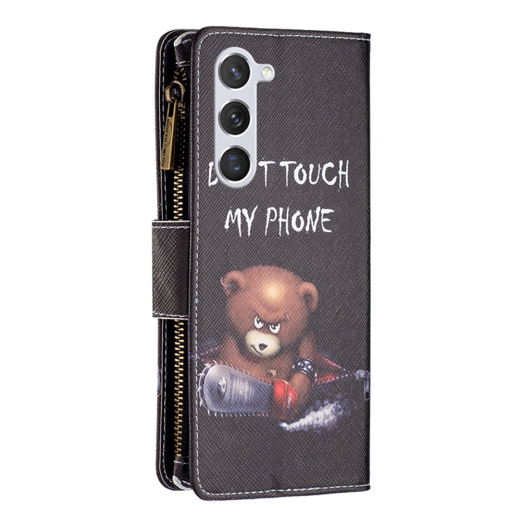 For Samsung Galaxy S25 5G Colored Drawing Pattern Zipper Leather Phone Case(Bear) - Galaxy S25 5G Cases by buy2fix | Online Shopping UK | buy2fix