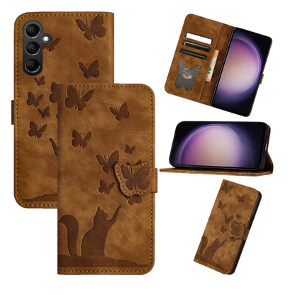 For Samsung Galaxy S25 5G Butterfly Cat Embossing Flip Leather Phone Case(Brown) - Galaxy S25 5G Cases by buy2fix | Online Shopping UK | buy2fix