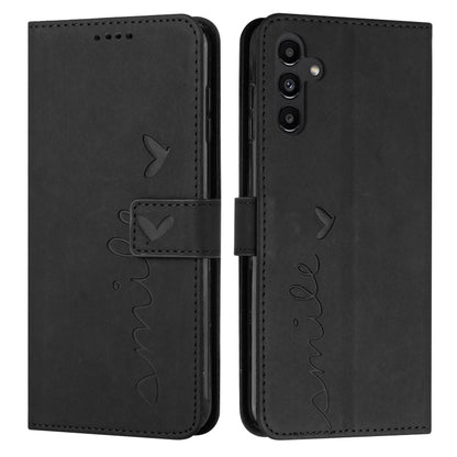 For Samsung Galaxy S25 / S24 5G Skin Feel Heart Embossed Leather Phone Case with Long Lanyard(Black) - Galaxy S25 5G Cases by buy2fix | Online Shopping UK | buy2fix