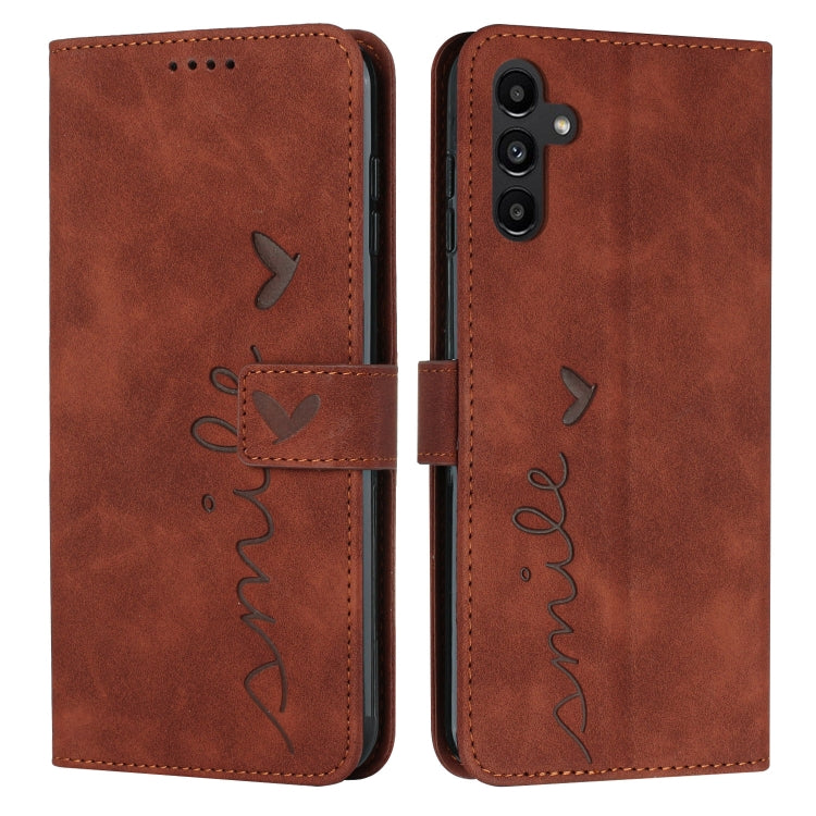 For Samsung Galaxy S25 / S24 5G Skin Feel Heart Embossed Leather Phone Case with Long Lanyard(Brown) - Galaxy S25 5G Cases by buy2fix | Online Shopping UK | buy2fix