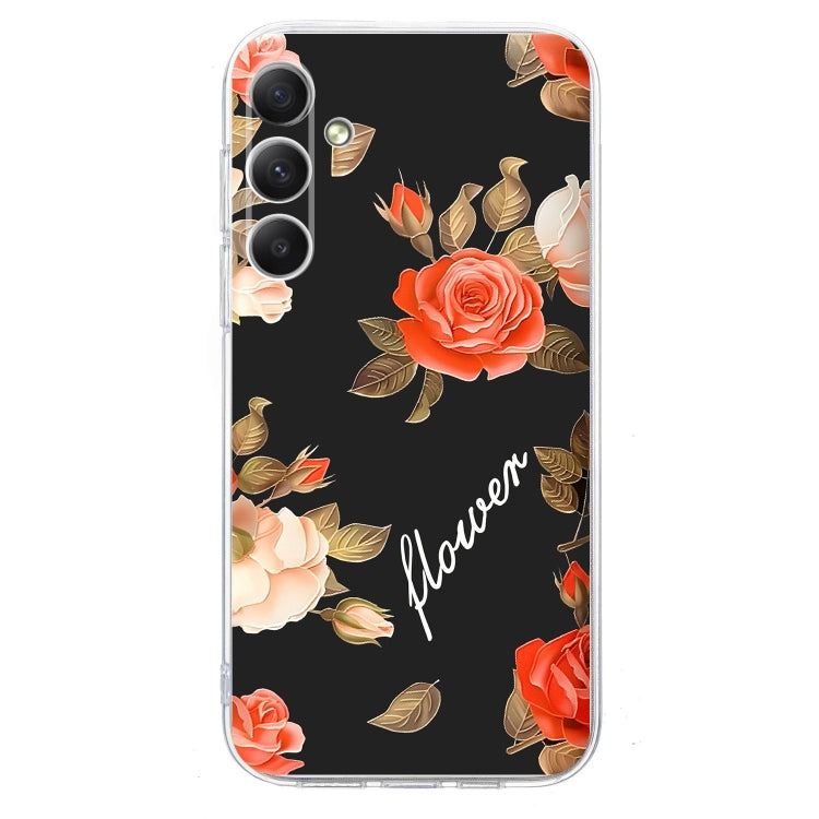 For Samsung Galaxy S25 5G Colorful Painting Pattern TPU Phone Case(Flowers On Black) - Galaxy S25 5G Cases by buy2fix | Online Shopping UK | buy2fix