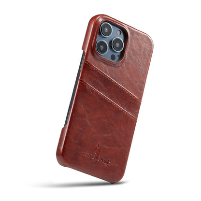 For iPhone 16 Pro Max Fierre Shann Retro Oil Wax Texture Card Slots PU Leather Phone Case(Brown) - iPhone 16 Pro Max Cases by FIERRE SHANN | Online Shopping UK | buy2fix