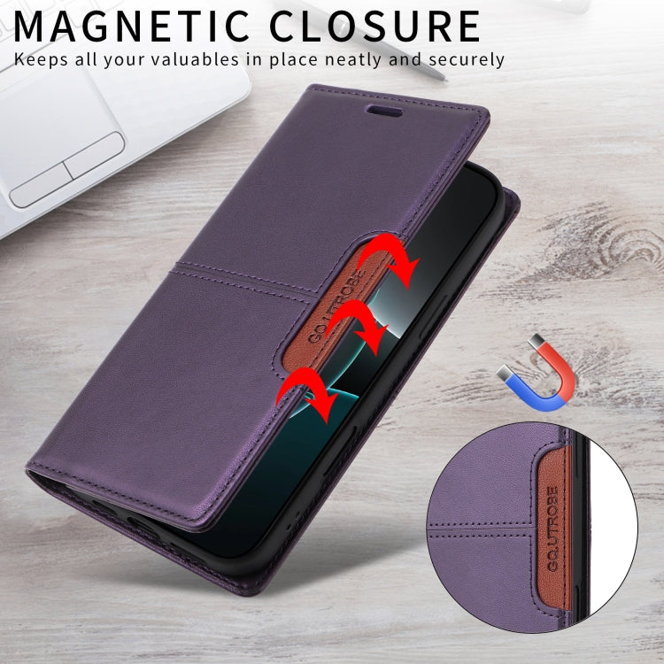 For iPhone 16 GQUTROBE G01 RFID Anti-theft Leather Phone Case(Purple) - iPhone 16 Cases by GQUTROBE | Online Shopping UK | buy2fix