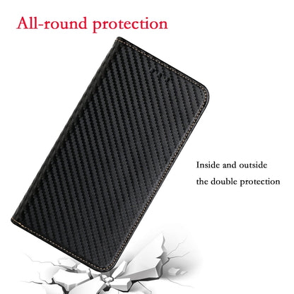 For Samsung Galaxy S25 5G Carbon Fiber Texture Magnetic Flip Leather Phone Case(Black) - Galaxy S25 5G Cases by buy2fix | Online Shopping UK | buy2fix