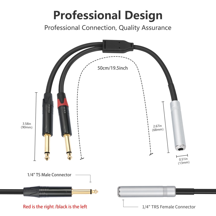 6.35mm 1/4 TRS Stereo Female to Dual Male Y-type Audio Cable, Length:50cm - Microphone Audio Cable & Connector by buy2fix | Online Shopping UK | buy2fix