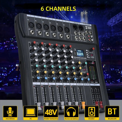 XTUGA CT60X 6-Channels Audio Mixer DJ Mixing Console with 48V Power Supply(AU Plug) - Live Sound Effects Processors by XTUGA | Online Shopping UK | buy2fix