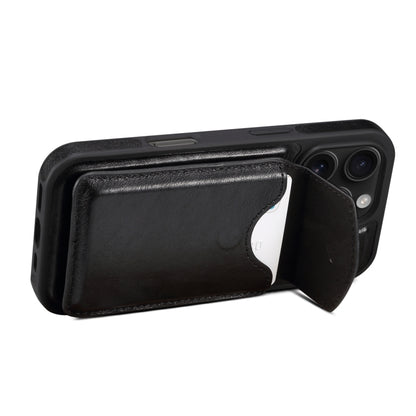 For iPhone 16 Pro Max Denior D22 Genuine Leather MagSafe Holder Detachable Card Slot Phone Case(Black) - iPhone 16 Pro Max Cases by Denior | Online Shopping UK | buy2fix