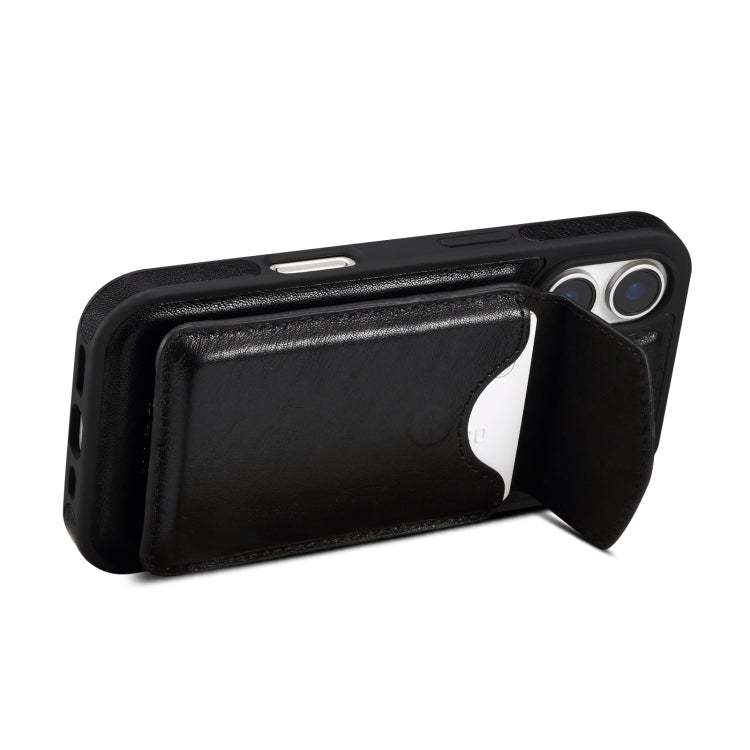 For iPhone 16 Plus Denior D22 Genuine Leather MagSafe Holder Detachable Card Slot Phone Case(Black) - iPhone 16 Plus Cases by Denior | Online Shopping UK | buy2fix