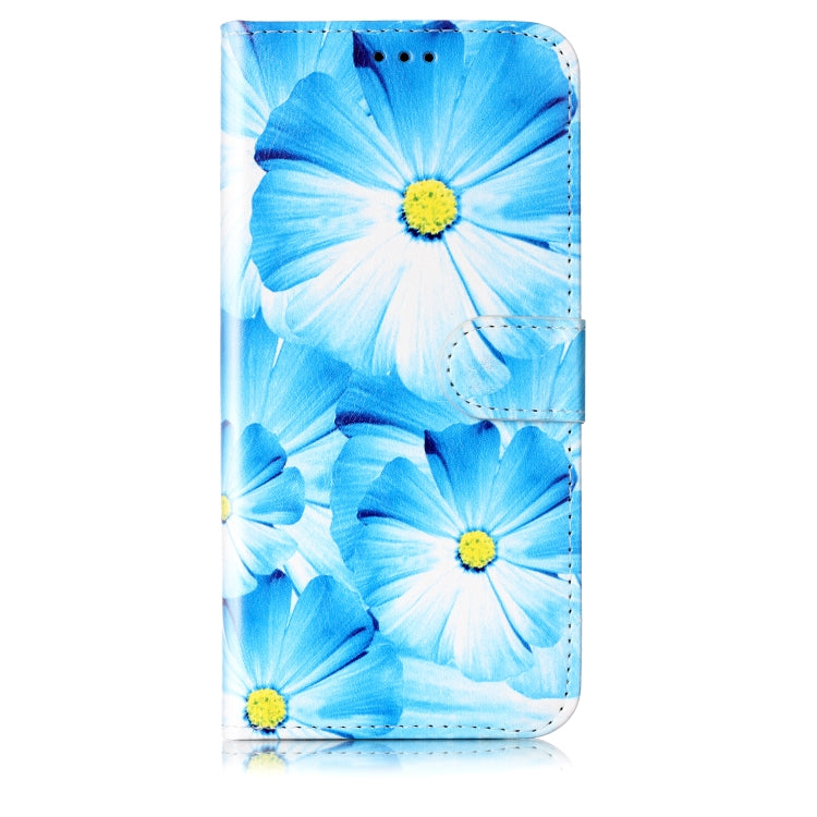 For Samsung Galaxy S25 Ultra 5G Colored Drawing Marble Pattern Leather Phone Case(Blue Flower) - Galaxy S25 Ultra 5G Cases by buy2fix | Online Shopping UK | buy2fix