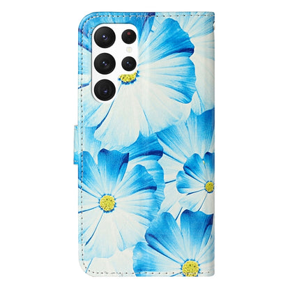 For Samsung Galaxy S25 Ultra 5G Colored Drawing Marble Pattern Leather Phone Case(Blue Flower) - Galaxy S25 Ultra 5G Cases by buy2fix | Online Shopping UK | buy2fix