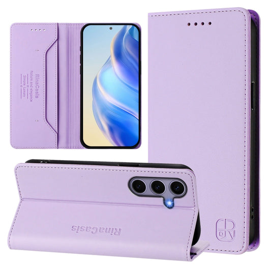 For Samsung Galaxy S24 / S25 5G RC01 Dual-Folded Magnetic Suction RFID Leather Phone Case(Light Purple) - Galaxy S25 5G Cases by buy2fix | Online Shopping UK | buy2fix